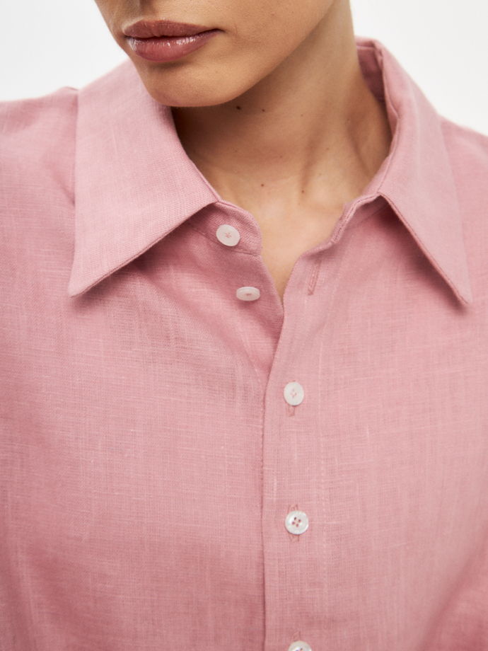 Рубашка Лондон. Оттенок розовый из 100% льна. Вышивка «Тебе можно все!»