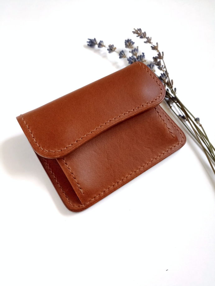Компактный кошелёк картхолдер ручной работы с монетницей из натуральной кожи Buttero