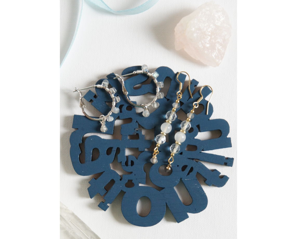 Серьги кольца конго лабрадорит плетеные wire wrapped