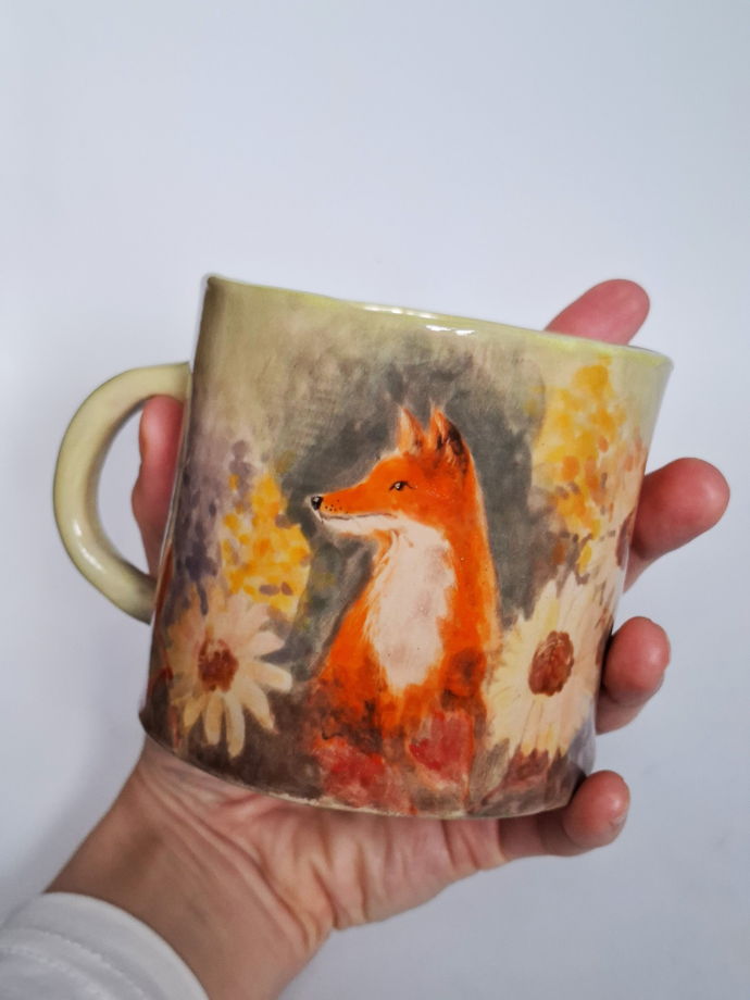 Кружка с лисой и лисом. Ручная работа. Керамика.