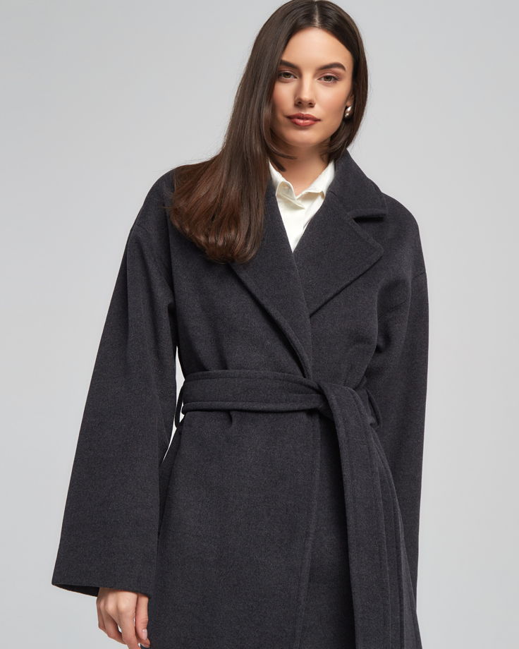 Пальто-халат с поясом из итальянской шерсти с кашемиром