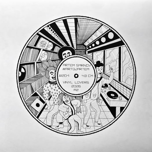Черно-белая графика для меломанов Виниловая пластинка