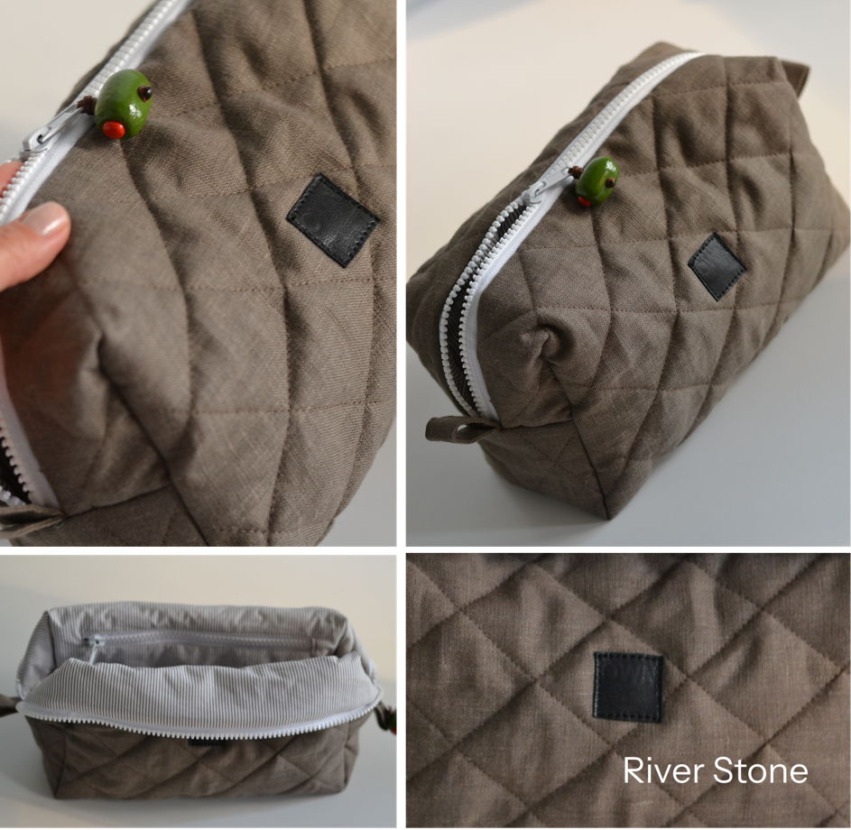 Стеганая льняная косметичка M Stone Collection с керамической бусиной