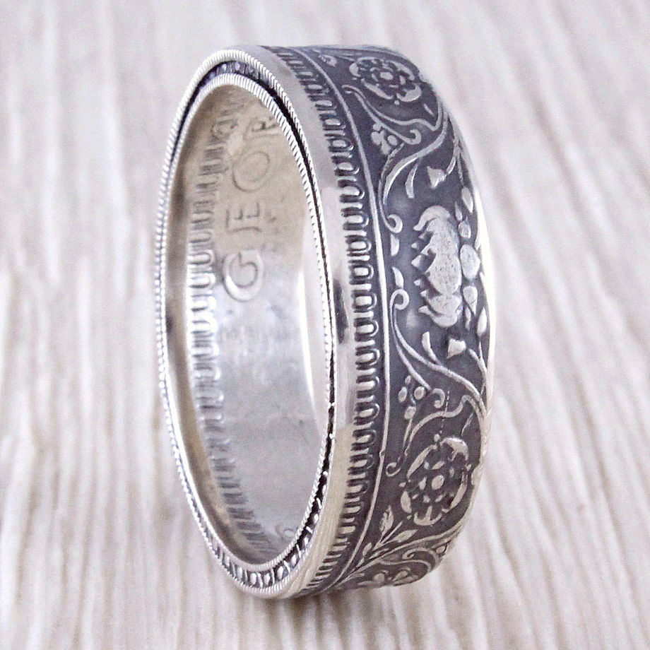 Серебряное кольцо из монеты (Индия) 1/2 рупии