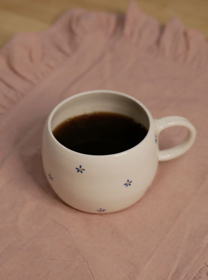 Чашка белая ручной работы с росписью, "Лён"