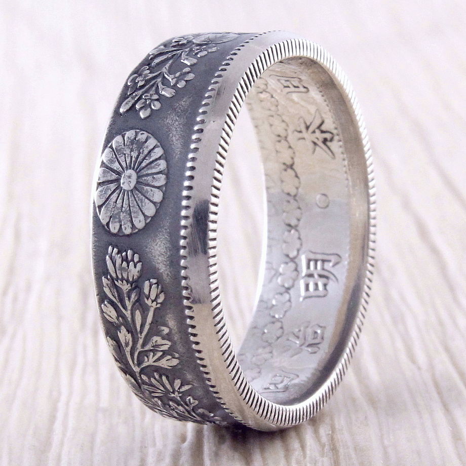 Серебряное кольцо из монеты (Япония) 50 сен, 1906-1917