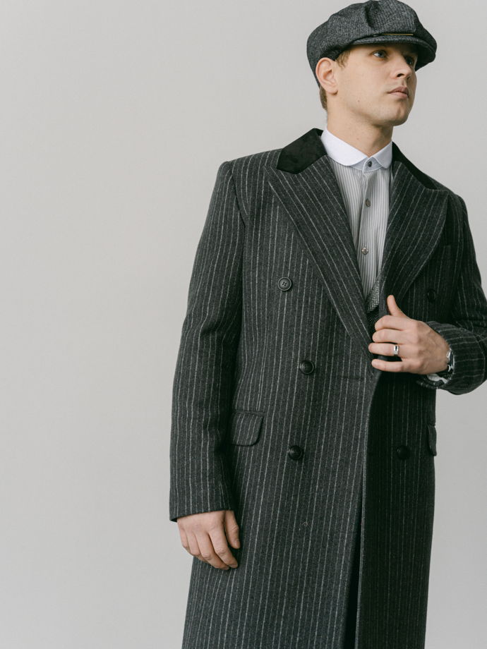 Мужское пальто Шелби 2 (темно-серое в полоску)