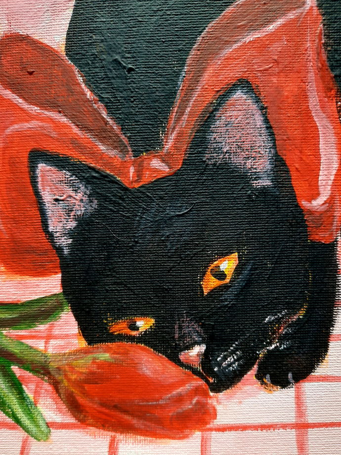 Картина "Котик и тюльпан"