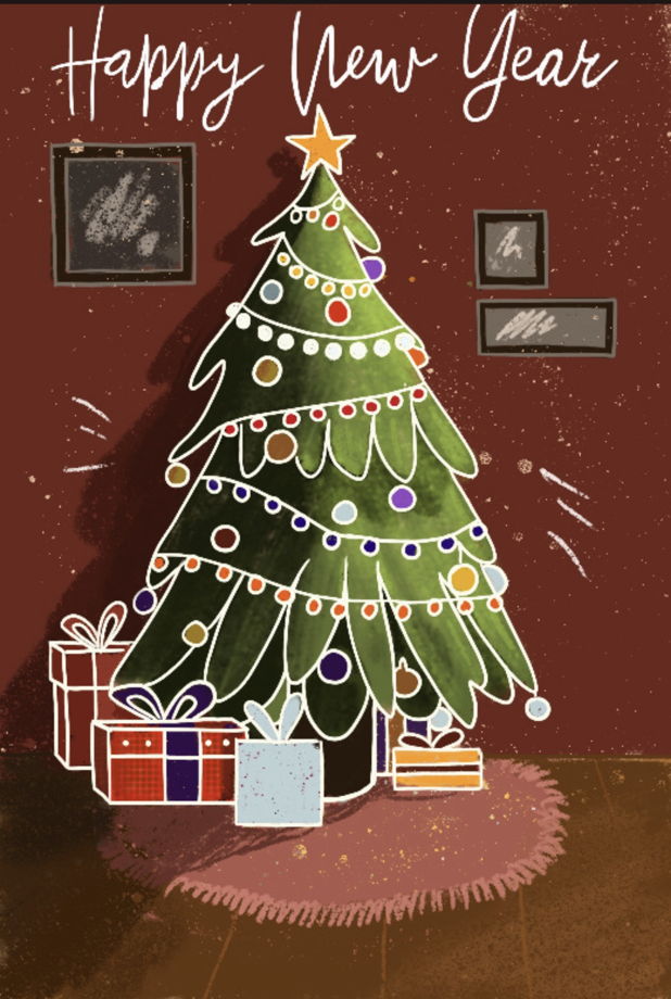новогодняя открытка "елка у нас дома"