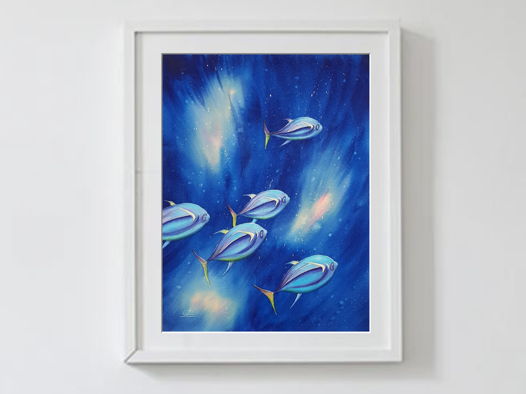 Акварельная картина "Под водой" (37 х 27,5 см)