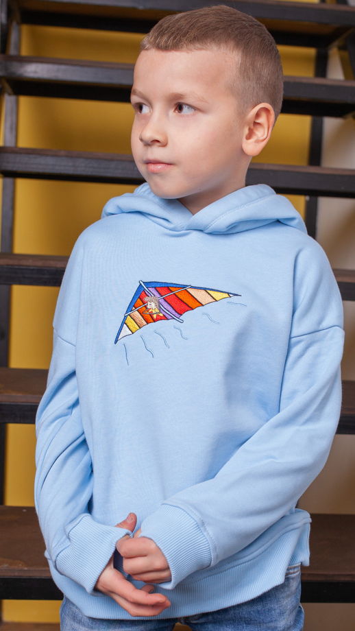 Детская толстовка оверсайз с капюшоном с вышивкой "дельталпан" материал футер, 100% хлопок, цвет голубой
