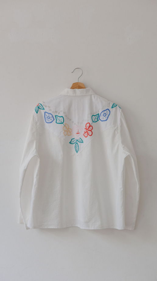 Рубашка Белая с Цветами/White + Flowers Long Sleeve Shirt