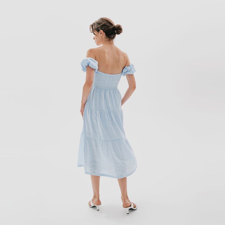 Платье-комбинация миди изо льна с рукавами облачками