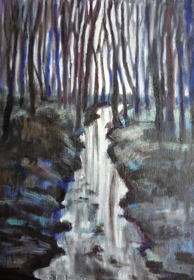 "Темный лес" картина маслом пейзаж с деревьями