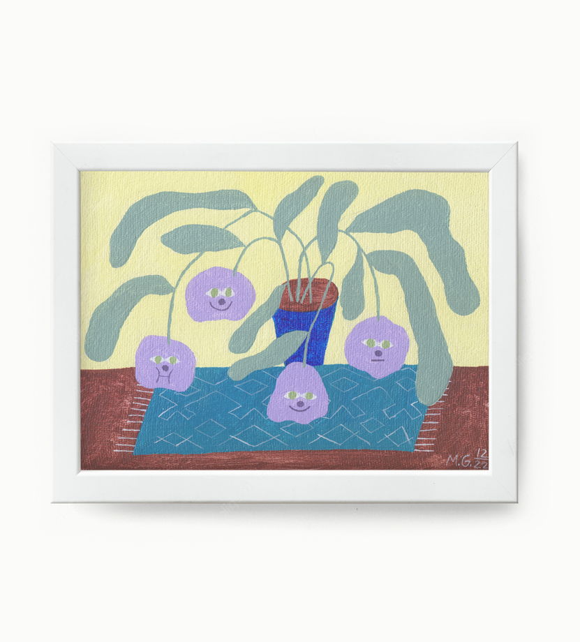 Картина в раме "Plants with violet flowers"*