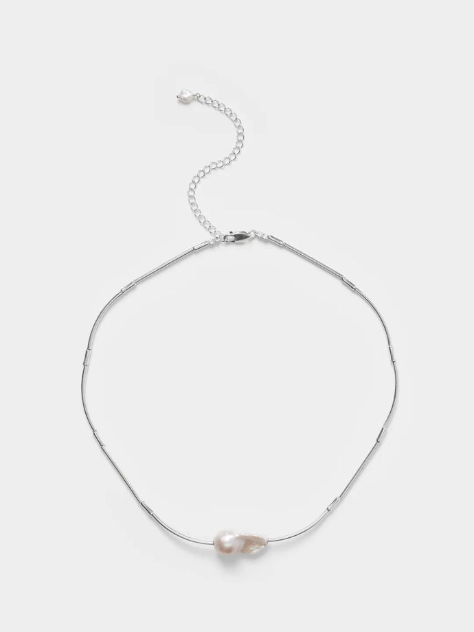 Чокер из серебряных трубочек с вставкой жемчужина