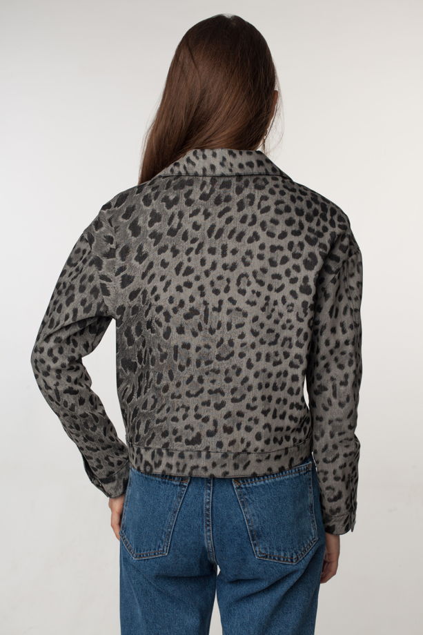 Женская серая джинсовка из хлопка на кнопках, принт "Леопард" Fari Levich