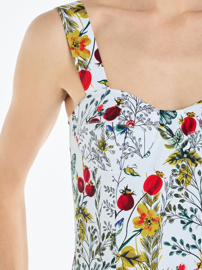 Платье-бюстье с чашками миди из хлопка с цветочным принтом