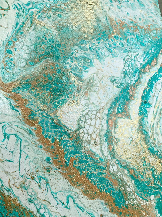 Картина бирюзовая абстрактная. Морской пейзаж с золотом, 50*50 см