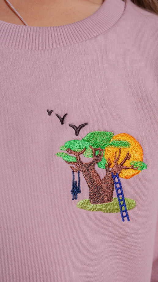 Детский свитшот оверсайз с вышивкой "баобаб" материал футер 100% хлопок, цвет розовый