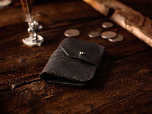 Картхолдер из кожи -TINY- карманный кошелек для карт и наличности цвет Черный Уголь