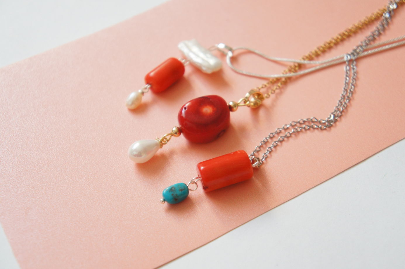 Кулон серебро красный коралл бирюза