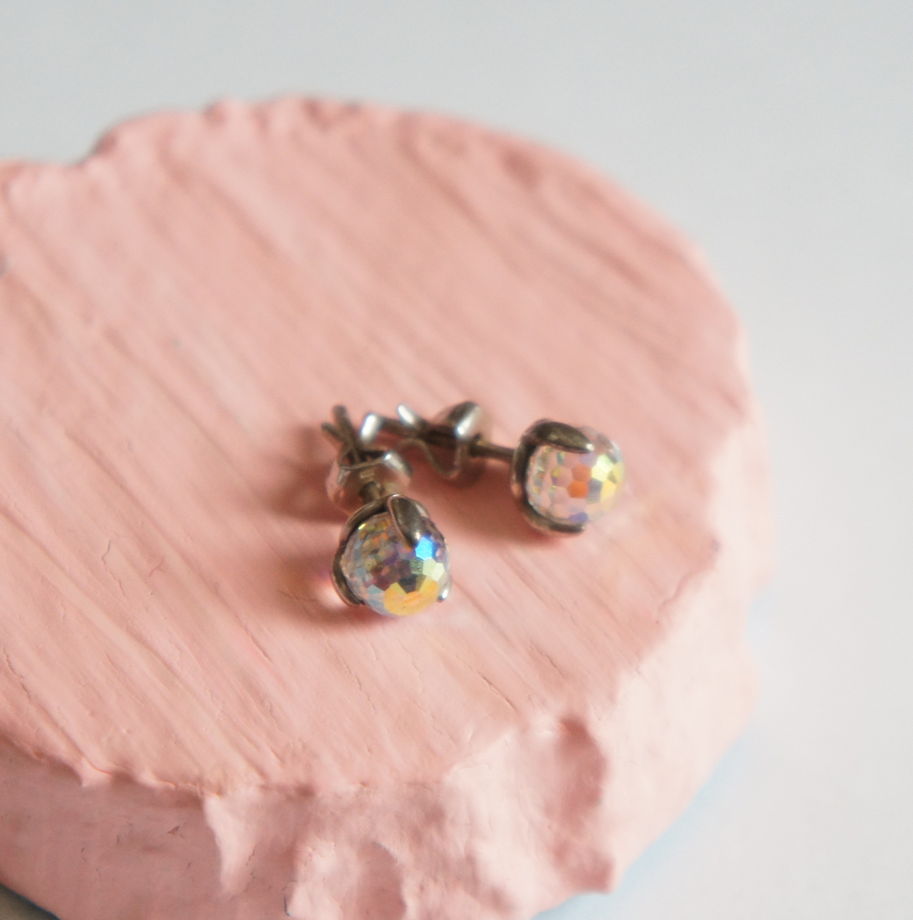 Серьги гвоздики пусеты серебро кристаллы Сваровски Swarovski AB