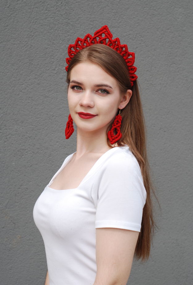Комплект плетеный кокошник ободок с серьгами