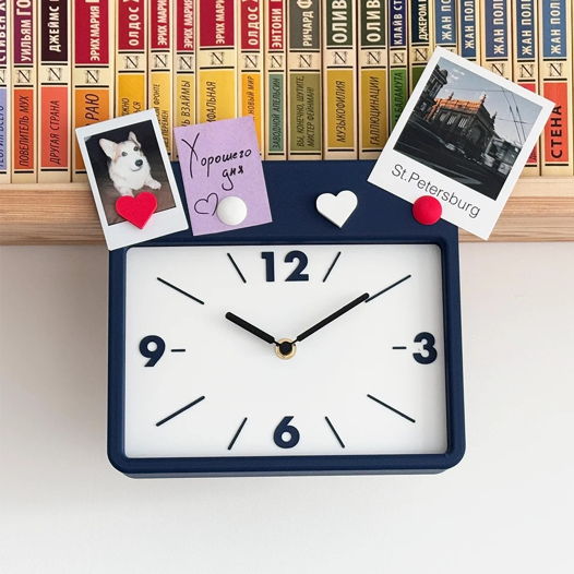 Подвесные часы на полку с магнитами, тёмно-синие