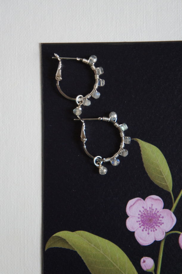 Серьги кольца конго лабрадорит плетеные wire wrapped