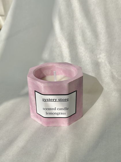 Ароматическая свеча Лемонграсс в розовом гипсовом подсвечнике ручной работы 60 мл