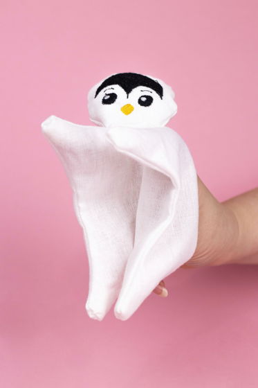 Кукла перчатка  «Пальцеши» Пингвин, Лен, 21 см.