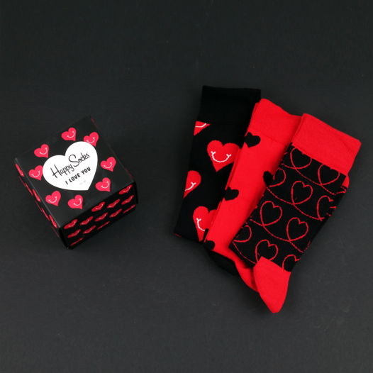 Носки в подарок на день святого Валентина Happy Socks Набор из 3-x пар носков - I Love You - Куб