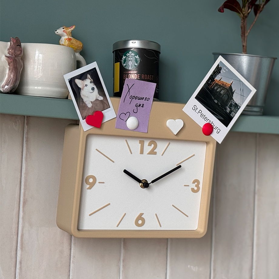 Подвесные часы на полку с магнитами, бежевые