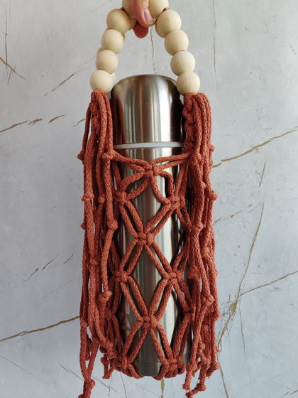 Авоська плетеная бохо для термоса/термокружки/бутылки