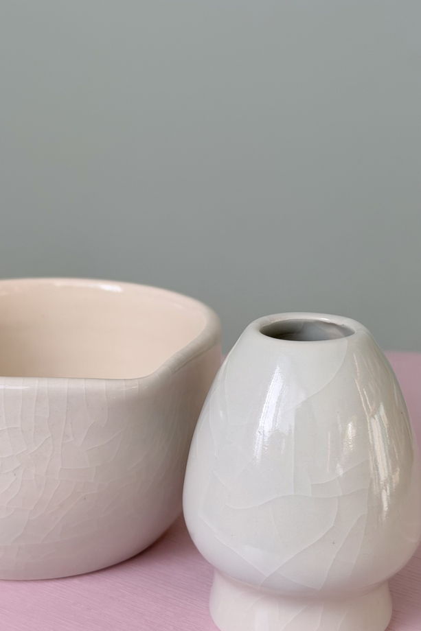 Набор для матчи ручной работы + венчик, "Голубое кракле"