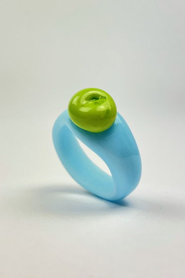 Кольцо из стекла Cheerful Blue & Green Bean