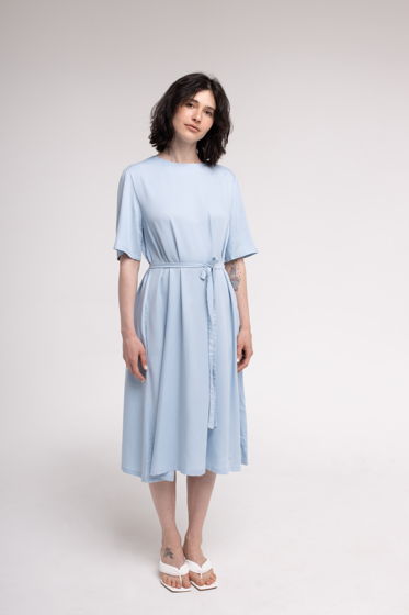 Свободное платье из легкой вискозы небесно-голубого цвета, размеры XS S M L