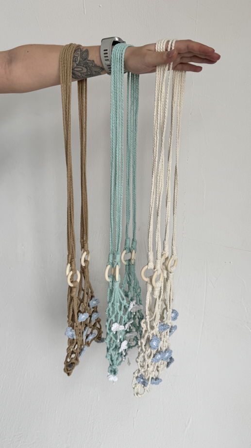 Авоська «белые цветы на бирюзовом»