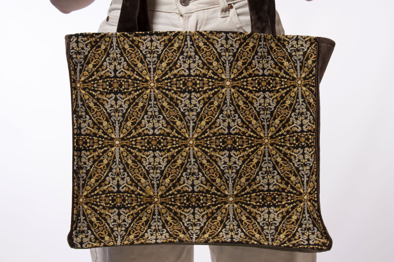 Дизайнерская сумка шопер из шоколадного бархата и гобеленовой ткани