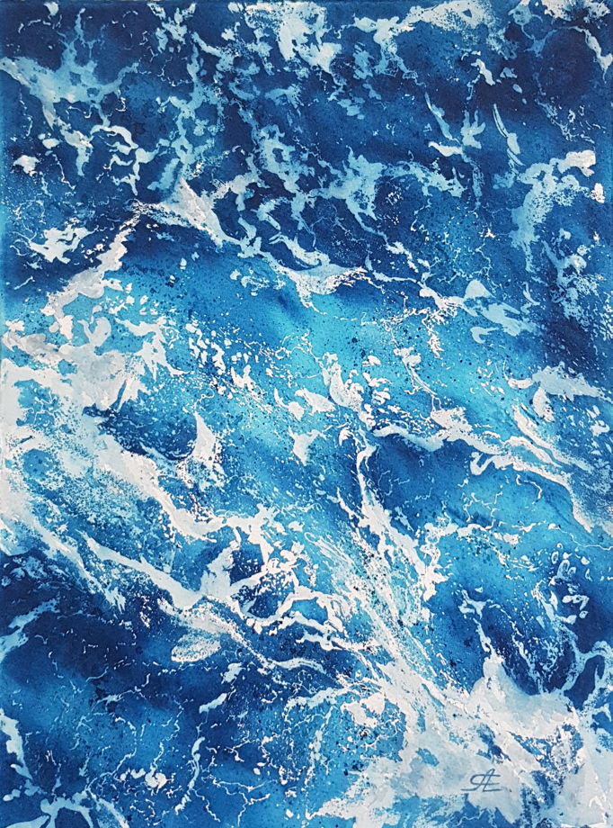Диптих из акварельных картин "Яхта и океанская пена" (56 х 38 см)