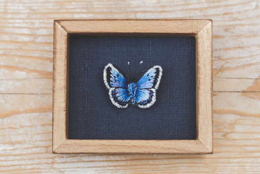 Объемная бабочка Голубянка. 3d вышивка.