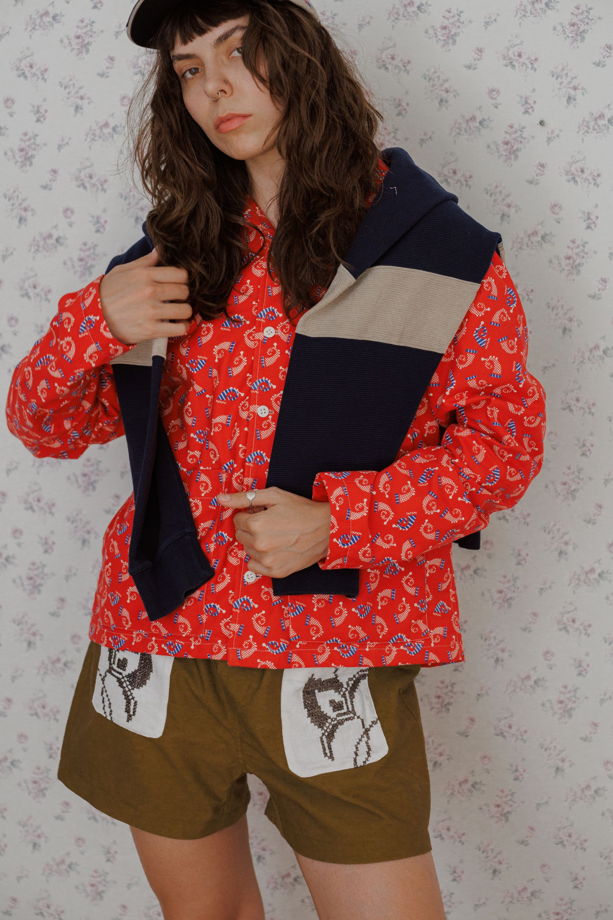 Красная Рубашка с Колпаками/Red Head Cap Long Sleeve Shirt