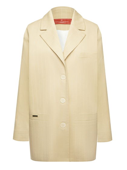 Летний прямой однобортный жакет из хлопка в полоску