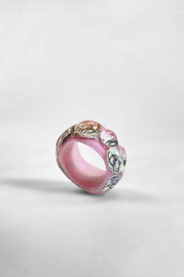 Кольцо из стекла STKLO Strawberry Smoothie & Marble