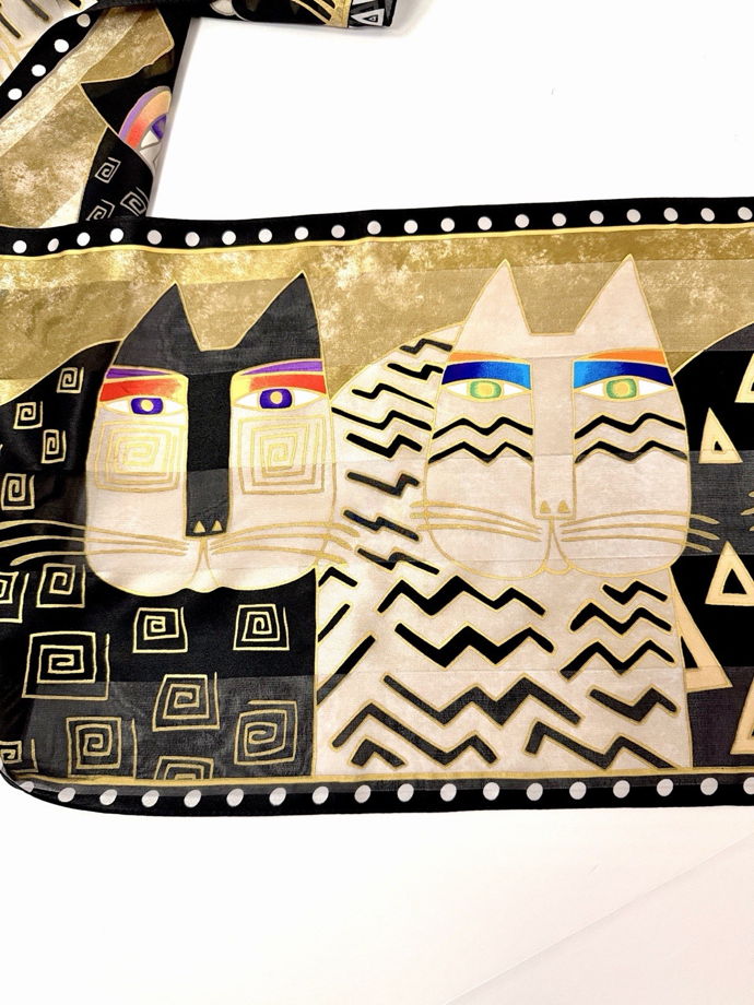 Шёлковый шарф Laurel Burch Золотые коты 100% шёлк