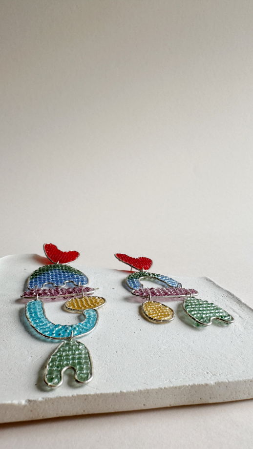 Серьги конфетти из бисера и серебра