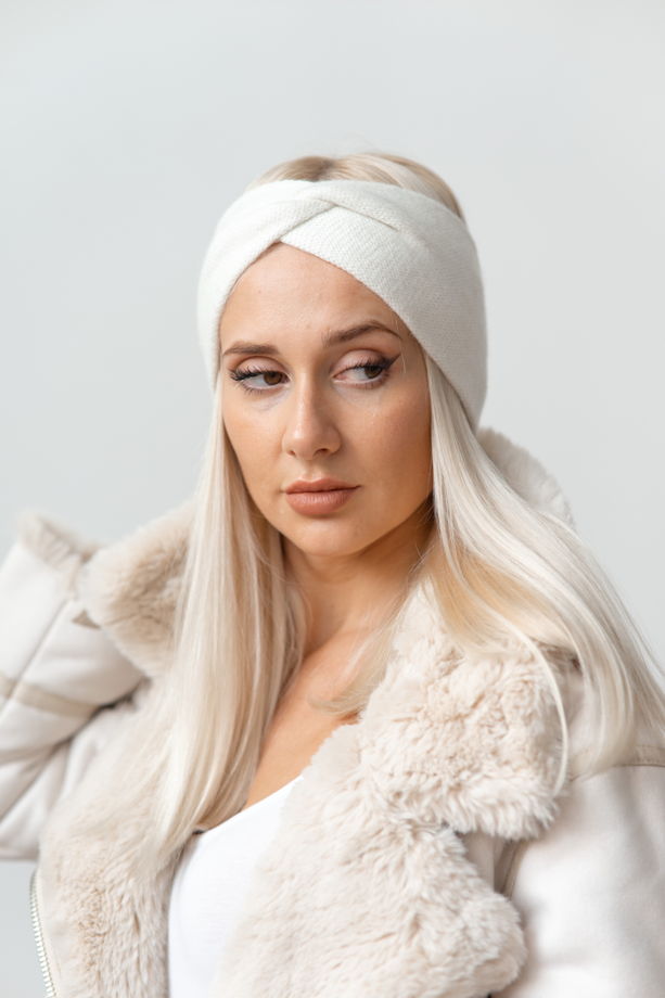 Белая женская  кашемировая повязка на голову