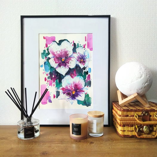 Картина акварелью "Фиолетовые орхидеи"