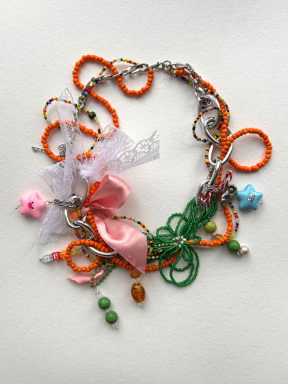 Колье из цепочек, бисера и бусин «Маврина»